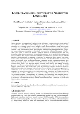 PDF Document Cover - Local Translation Services for Neglected Languages: A Deep Learning Approach