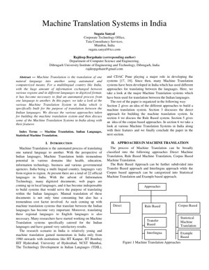 PDF Document Cover - Machine Translation Systems in India: Approaches, Systems, and Future Directions