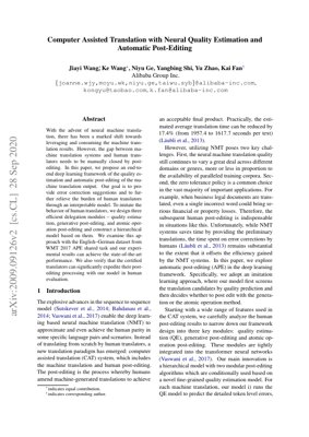 PDF Document Cover - Neural Quality Estimation and Automatic Post-Editing for Computer-Assisted Translation