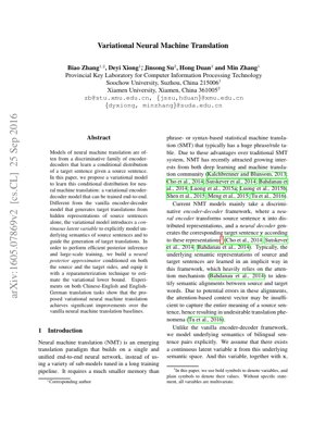 PDF Document Cover - Variational Neural Machine Translation: A Probabilistic Framework for Semantic Modeling